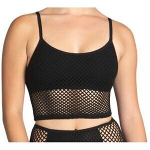 Robin Piccone Sz L Bikini Top Black Pua Fishnet Mesh Cami Swimsuit Top New NWT